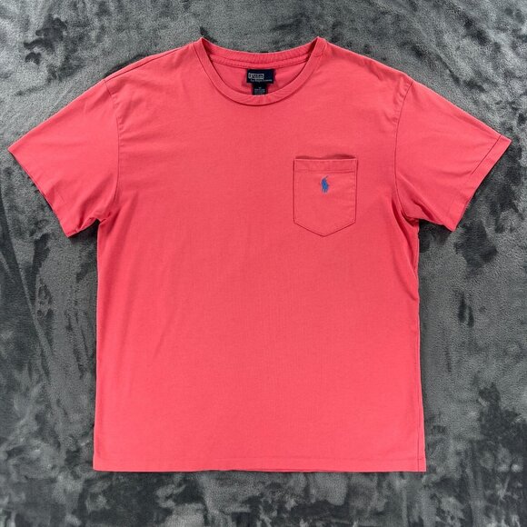 Polo Ralph Lauren T Shirt Men M Pink Salmon Single Stitch Pocket Vintage 90s Y2K - Picture 1 of 8